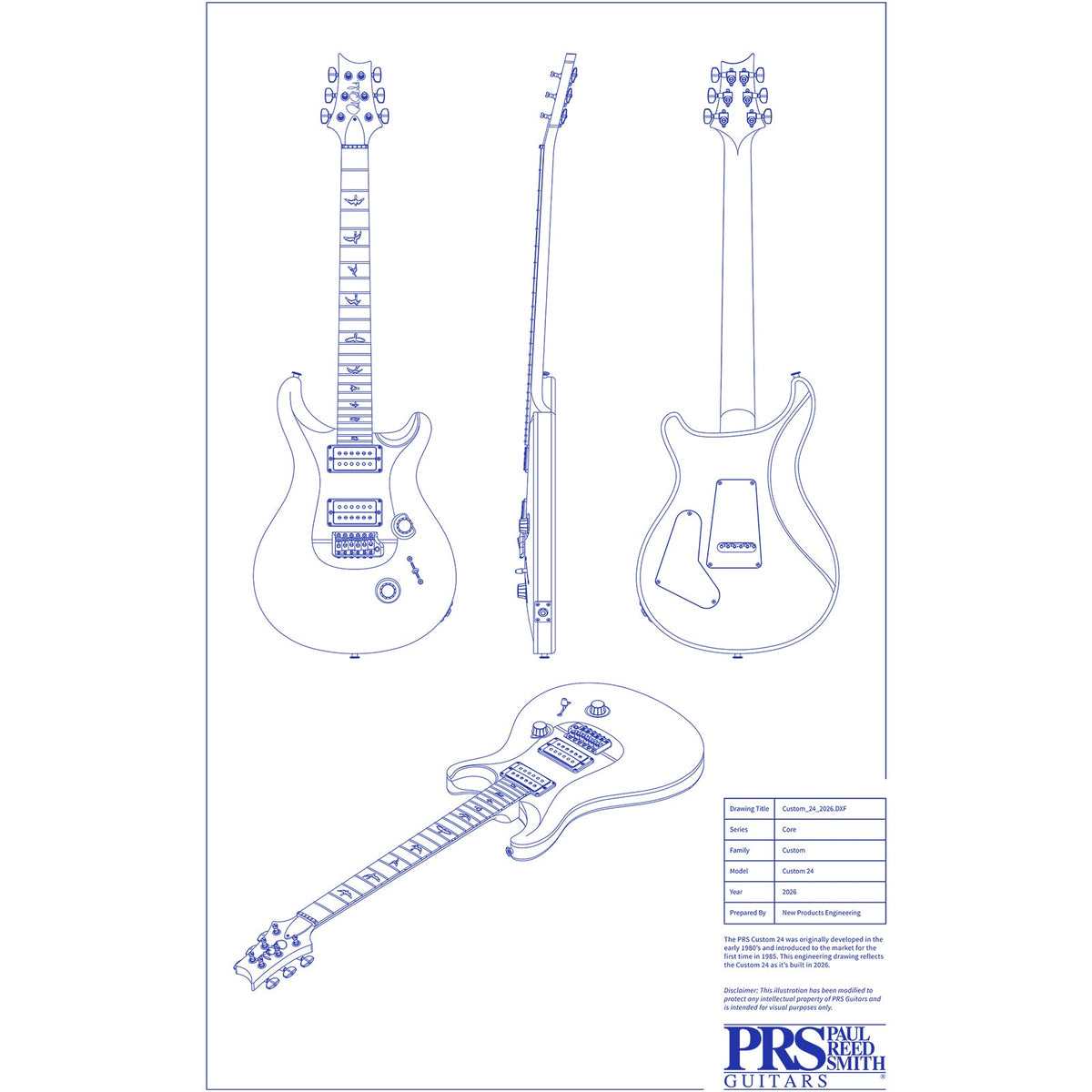 PRS Guitars Blueprint Poster - Custom 24